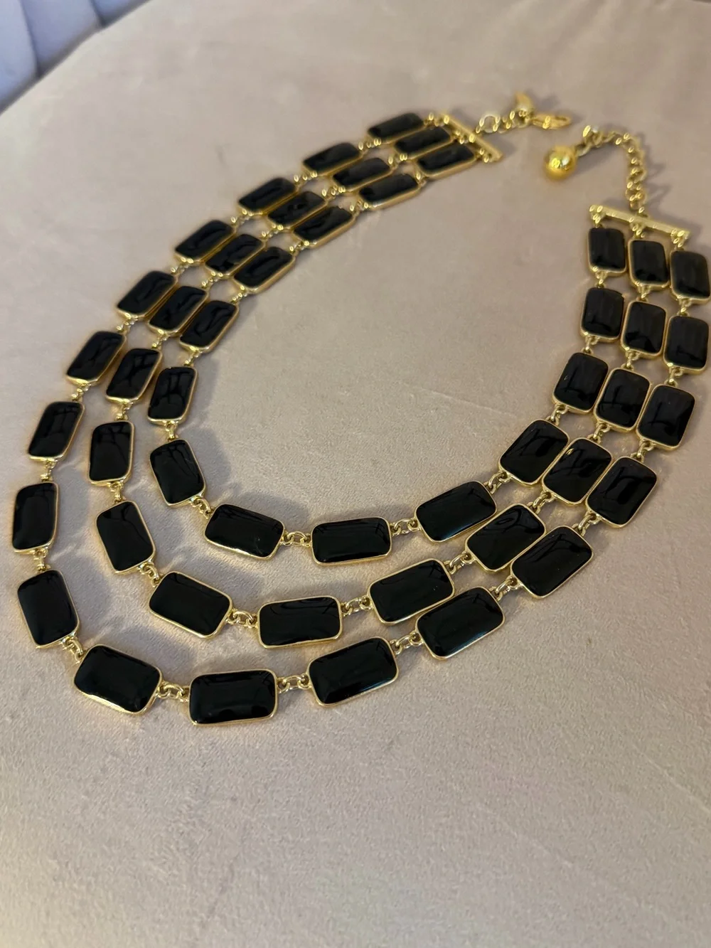 Kate Spade Park Guell Black Enamel Gold Triple Strand Statement Necklace
